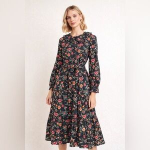 Pink City Prints NWT Nancy Dress Chatsworth Floral Ruffle Collar Cotton Midi L